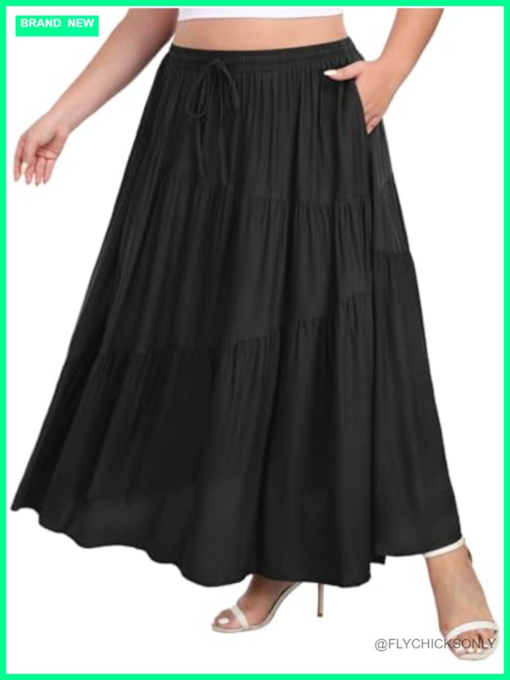 Plus Size Boho Maxi Skirt High Waisted Tiered A-Line with Pockets